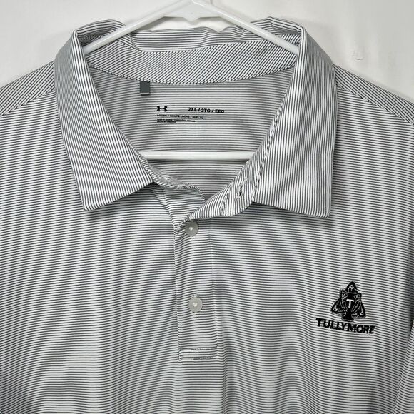 Tullymore Under Armour Golf Polo Shirt Mens Size 2XL XXL White Black Striped EUC - Picture 2 of 10